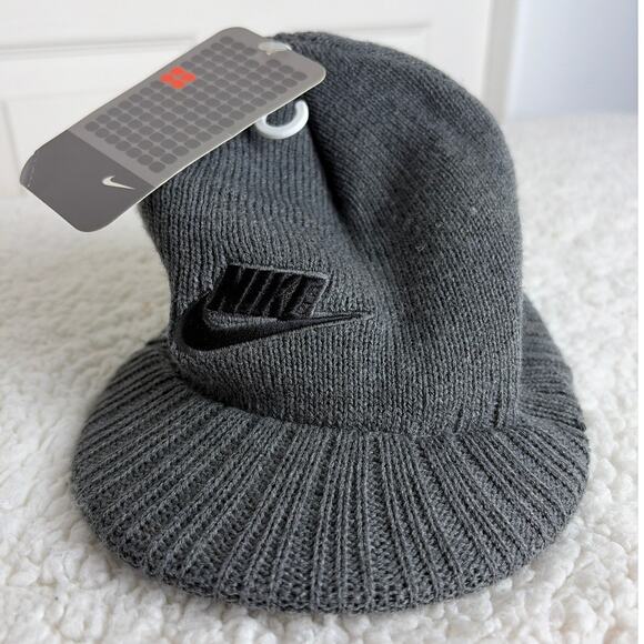 Nike Other - Nike Beanie Hat Adult Gray Knit 100% Acrylic Bill Brim Skater Outdoor NWT